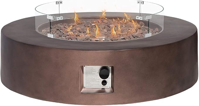 HOMPUS 42" Propane Patio Fire Pit Table with Wind Guard,CSA Certified,Lava Rocks and Rain Cover for Outdoor Party,50000 BTU Round Bronze Concrete Fire Table