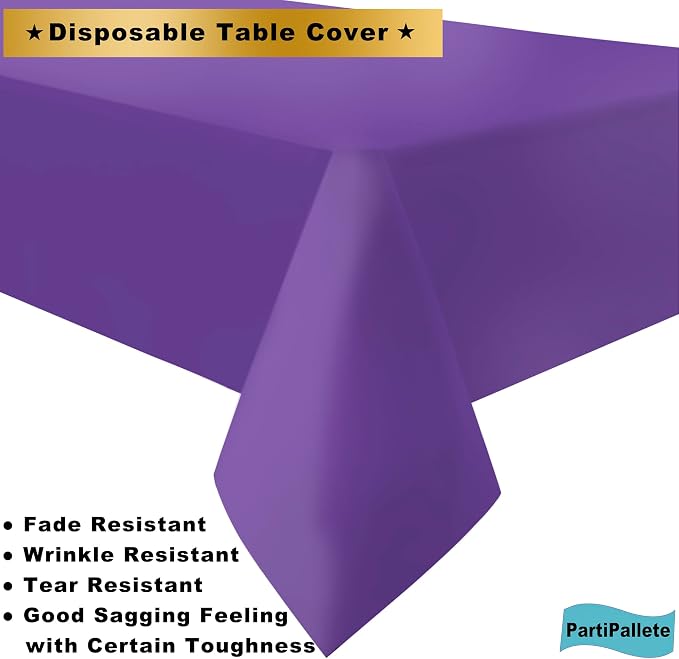 3-Pack Premium Plastic Violet Tablecloth Disposable 54" x 108" Rectangle Table Cover Party Pale Pastel Violet Table Cloths for Parties Birthday Wedding Engagement Bridal Shower Banquet
