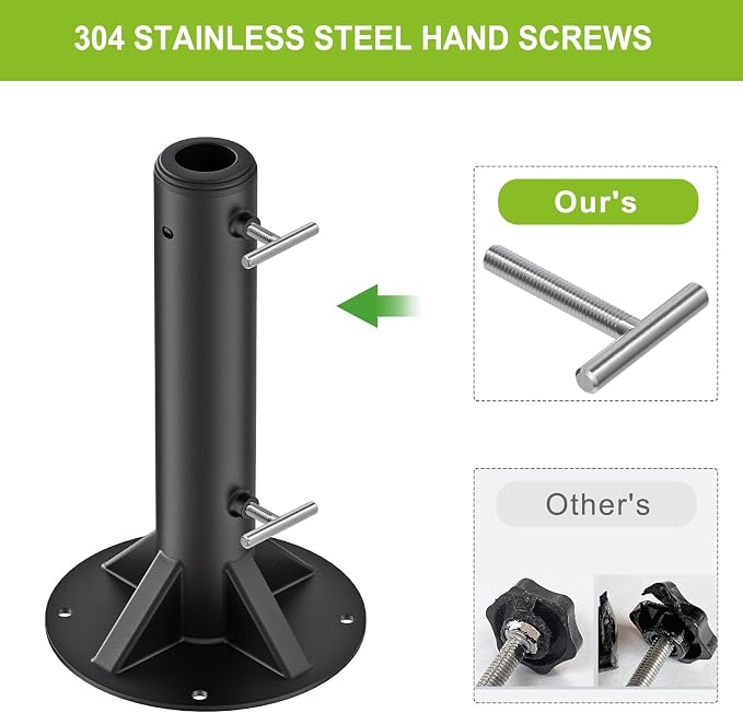 Dolibest Heavy Duty Deck Mount Umbrella Holder with Plastic Sleeve, Fully Welded Steel Patio Umbrella Base up to 2'' Poles, Outdoor Umbrella Stand for Patio Table, Balcony, Decks, Docks (Enhanced)