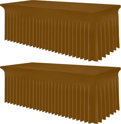 Smiry 2 Pack Spandex Elastic Fitted Table Cloth Skirt for 8FT Table | Stretch Washable Table Cloth, Banquet Table Cover for Wedding, Party, Indoor & Trade Shows, (Dark Brown, 96Lx30Wx30H)