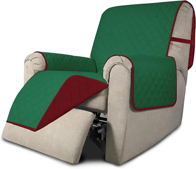 Easy-Going Reversible Couch Cover, Recliner 22 in, Green/Christmas Red | Machine Washable Slipcover For Dogs, Water Resistant Furniture Mat For Living Room, Non-Slip Sofa Cover, Pet Friendly