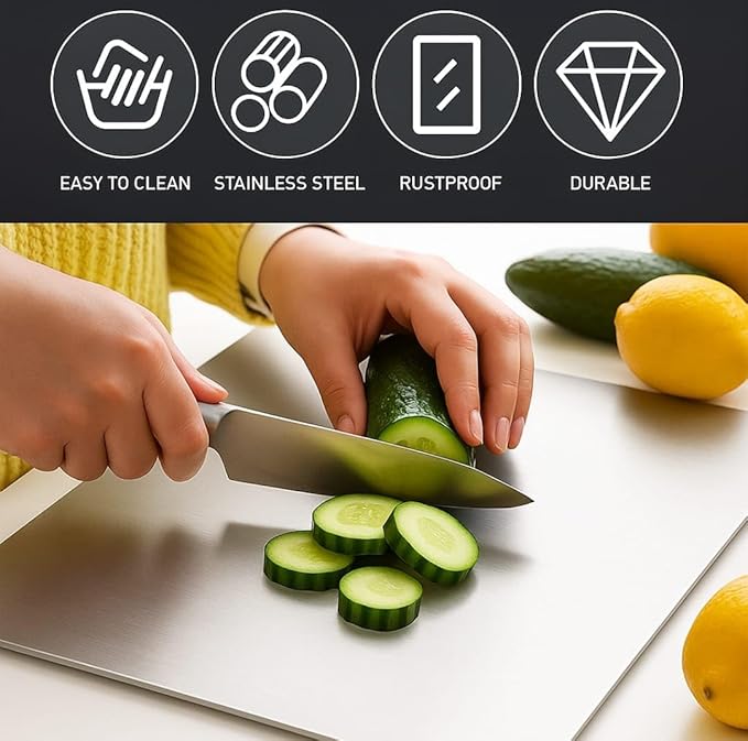 Titanium Cutting Board 13.4x9 Inch – 100% Pure Titanium Kitchen Board, Non-Slip Surface, Dishwasher Safe, Scratch Resistant, Lightweight, Chef Cutting Board for Meat, Vegetables, Fruits, Easy Clean
