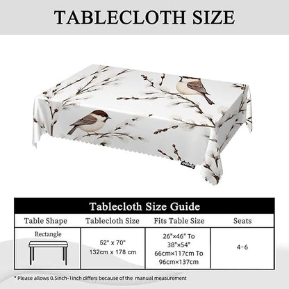 Swono Bird Tablecloth Willow Branches and Birds Chickadee Decorative Oblong Table Cover for Kitchen, Dining, Party Banquet and Holiday Tablecloth, 52x70 Inch(4-6 Seats)