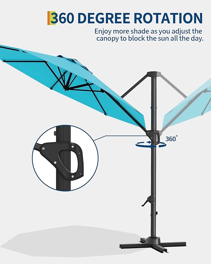 GarveeLife 10FT Patio Umbrella Outdoor Large Cantilever Umbrella Market Sun Shade Windproof Offset Umbrella with 360-Degree Rotation for Garden Deck Pool Patio