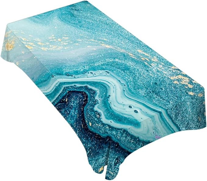 TKS MITLAN Blue Paint Gold Powder Tablecloth 60x84 Inch Rectangular Incorporates Marble Swirls Agate Ripples Bright Ink Water Oblong Table Cloth Kitchen Table Decorations for Home Dinner Party