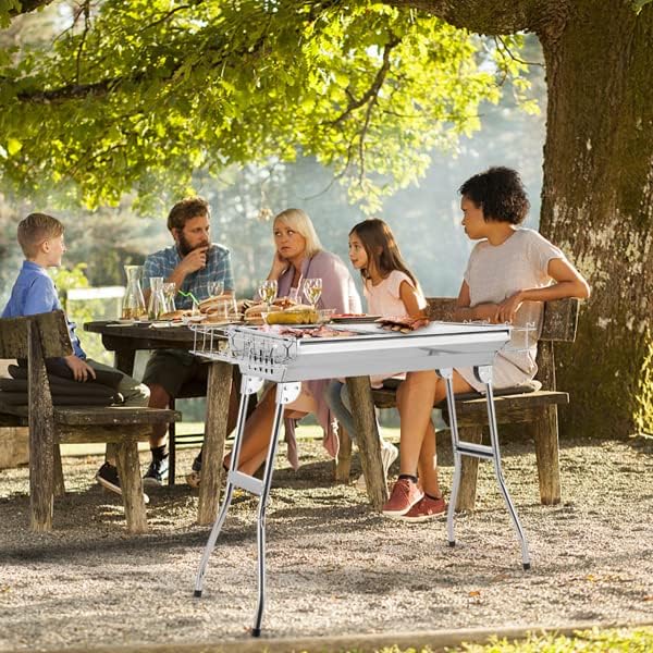Portable Charcoal Grills Stainess Steel Folded Barbecue Grill 100 x 31 x 71CM Portable BBQ Grill for Outdoor Cooking Camping and Family Barbecue Outdoor Picnic