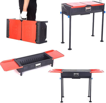 Portable Charcoal Grill Folding Charcoal BBQ Grill Utensil Stainless Steel Barbecue Grill, for Outdoor BBQ Garden Terrace Camping Picnic 120 * 31 * 65Cm