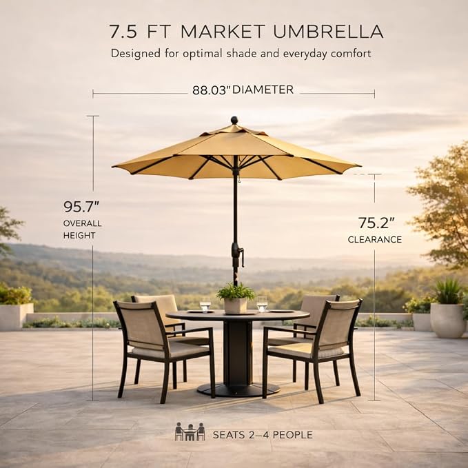 Treasure Garden 7.5ft Patio Umbrella – Outdoor Market Umbrella – Push Button Tilt – White Aluminum Frame (O’bravia, Navy)