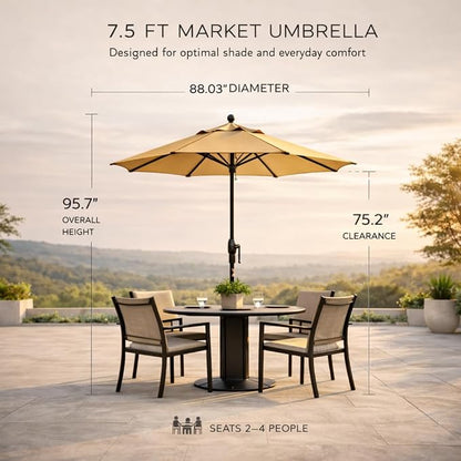 Treasure Garden 7.5ft Patio Umbrella – Outdoor Market Umbrella – Push Button Tilt – White Aluminum Frame (O’bravia, Navy)