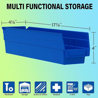 Akro-Mils 30128 Heavy Duty Plastic Shelf Bins, 18"x 4"x 4", Blue, 12-Pack | Heavy Duty Nesting Storage Bins for Garage, Closet, Refrigerator, Kitchen, Cabinet, Drawer Organization, Pantry Organization