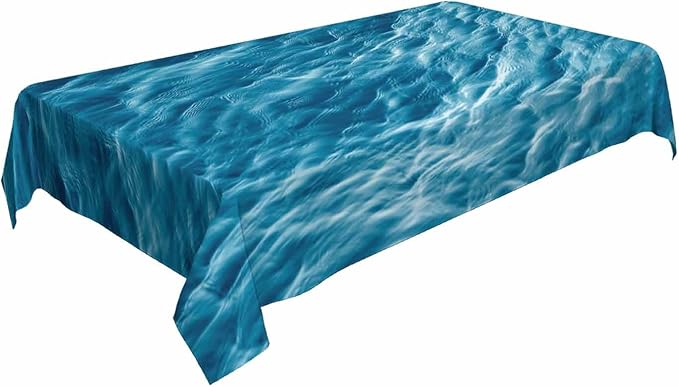 TKS MITLAN Ocean Waves Decorative Rectangle Tablecloth Blue Ocean Waves Seawater Flow Polyester Table Cloths Kitchen Table Cover for Dining BBQ Picnic Coffee Table 52 x 70 Inch 4-6 Seats
