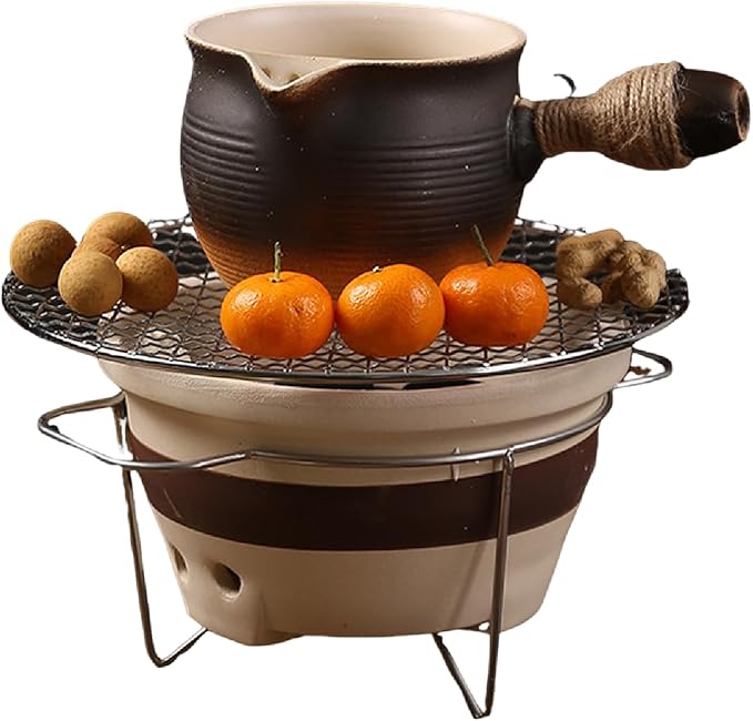 Clay Charcoal Grill Chinese BBQ Grill, Clay Grilling Tea Making Stove Indoor Grill Stove Camping Barbecue Tool Indoor and Outdoor for Home Camping