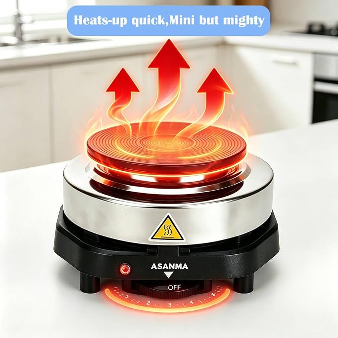 500W Mini Electric Hot Plate,ASANMA 110V Moka Pot Electric Stove Burner | Low Wattage Portable Compact Coffee Warmer Electric Hot Plates For Countertop Rv,Electric Camping Stove For Coffee,Milk,Tea