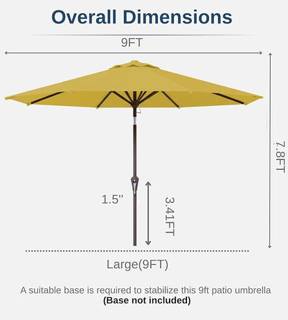 9FT Auto-Tilt Patio Umbrella|Outdoor Market Table Umbrella with 8 Fiberglass Ribs for Pool,Deck&Backyard