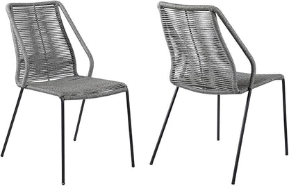 Armen Living Clip Modern Indoor Outdoor Patio Stackable Steel Dining Chair with Grey Rope - Set of 2