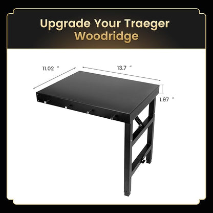 QuliMetal Foldable Side Shelf for Traeger Woodridge, Woodridge Pro and Woodridge Elite, 23.62" Grill Side Table, BBQ Prep Shelf Accessory, Quality Steel Side Shelf