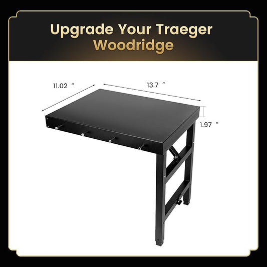 QuliMetal Foldable Side Shelf for Traeger Woodridge, Woodridge Pro and Woodridge Elite, 23.62" Grill Side Table, BBQ Prep Shelf Accessory, Quality Steel Side Shelf