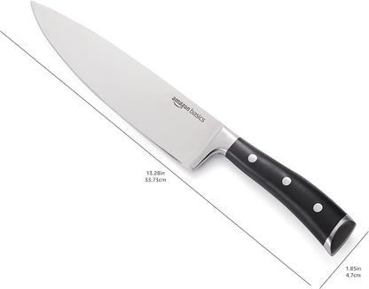 Amazon Basics Classic 8-inch Full Tang High Carbon Stainless Steel Chef's Knife, Multipurpose Kitchen Knife with Three Rivets, Silver (Pack of 12)