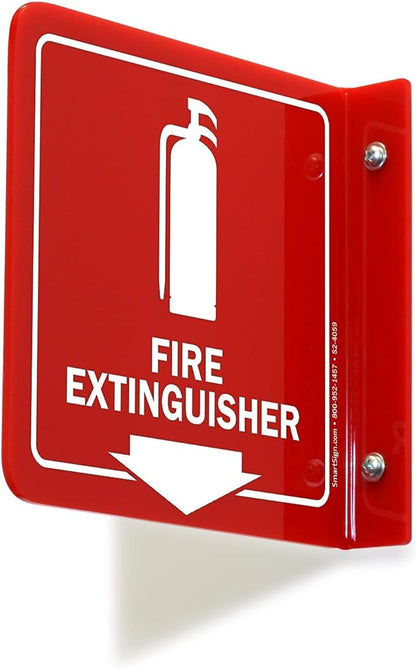 SmartSign "Fire Extinguisher" Projecting Sign, Fire Extinguisher with Down Arrow | 6" Polished Acrylic