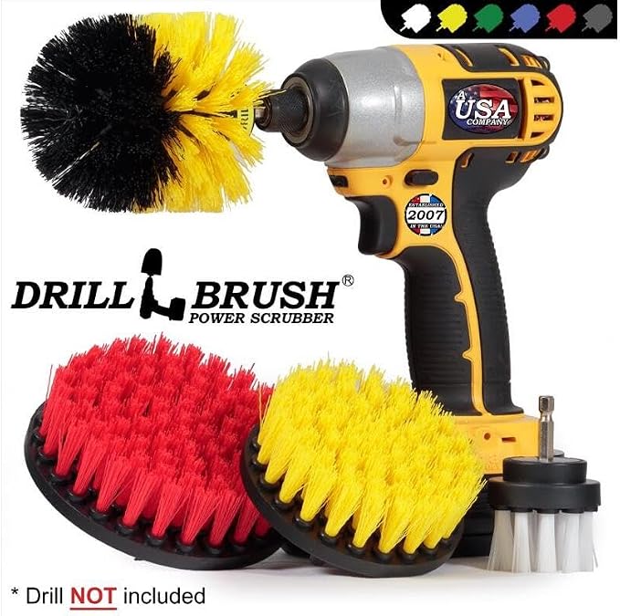 All-Purpose Household Cleaning Brushes for Drill, Auto Detailing Brushes | Drillbrush Drill Brush Attachment Set - Power Scrubber Brush for Tub, Tile, Shower, and Grout - Electric Grout Cleaner Kit