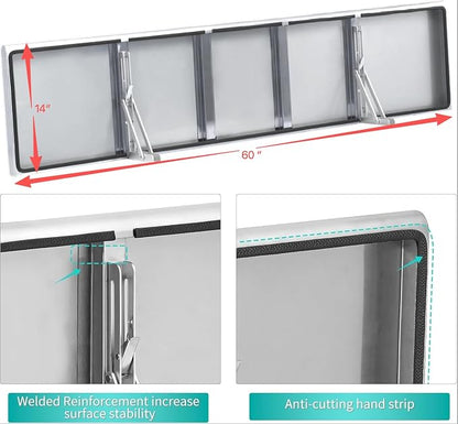 Concession Shelf 60"L x 14"W，22 gauge ASTM 304 Stainless Steel Folding Serving Food Shelf ，Wall Mount Shelving , Stainless Steel Shelf For Food Truck, grill area,BBQ working table, Restaurant .NSF