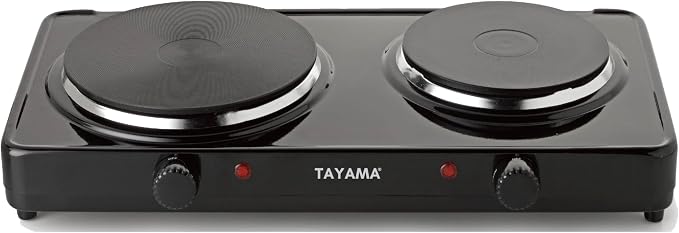 Tayama Dual Burner 6.5 in. and 6 in. Black Diecast Hot Plate with Temperature Controls