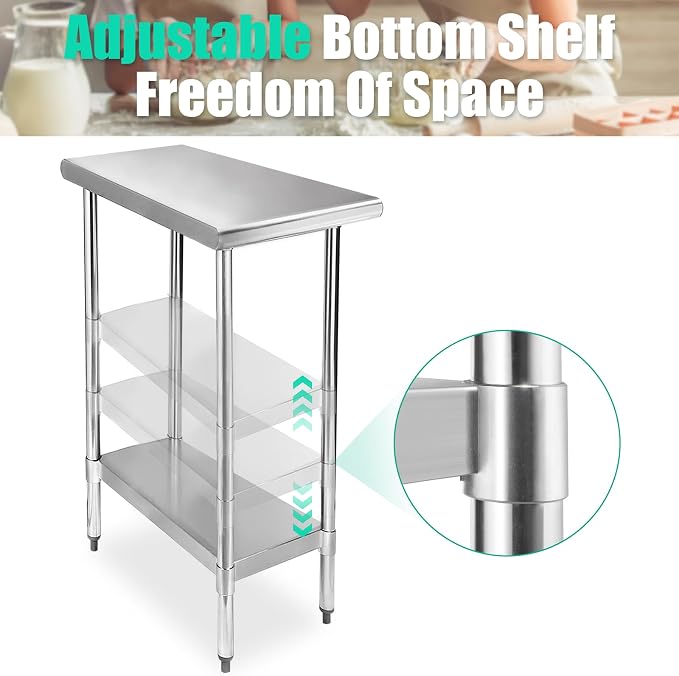 STABLEINK Stainless Steel Small Table with Undershelf 12x30 Inches for Prep | NSF Certified Heavy Duty Metal Work Table Workbench for Commercial Kitchen Restaurant Hotel Laundry Garage Chef Homemaker
