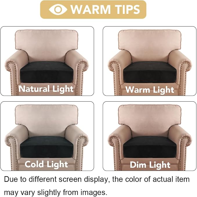 H.VERSAILTEX Velvet Stretch Couch Cushion Cover Plush Cushion Slipcover for Chair Cushion Furniture Protector Seat Cushion Sofa Cover (1 Piece Armchair Cushion Covers, Black)