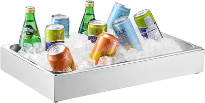 VEVOR Countertop Food Serving Display Container, 1 x 1 Pan Stainless Steel Food Serving Tray, Buffet Condiment Dispenser Display Rack with Clear Lid & 3 Ice Trays, for Restaurant Hotel Kitchen Party