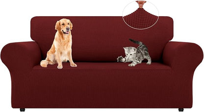 LURKA Stretch Loveseat Sofa Slipcovers 1 Piece Couch Covers for Sofa Furniture Protector Full Sofa Covers with Elastic Bottom for Kids and Dog (Medium,Dark Red)