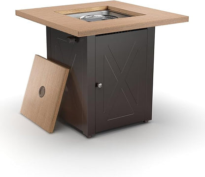 Hexago 28 Inch Propane Fire Pit Table, Gas Square Outdoor Fire Table Dinning with Lid, Lava Stone, 50000BTU, ETL Certification, for Outside Garden Backyard Deck Patio