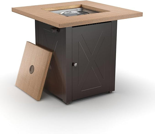 Hexago 28 Inch Propane Fire Pit Table, Gas Square Outdoor Fire Table Dinning with Lid, Lava Stone, 50000BTU, ETL Certification, for Outside Garden Backyard Deck Patio