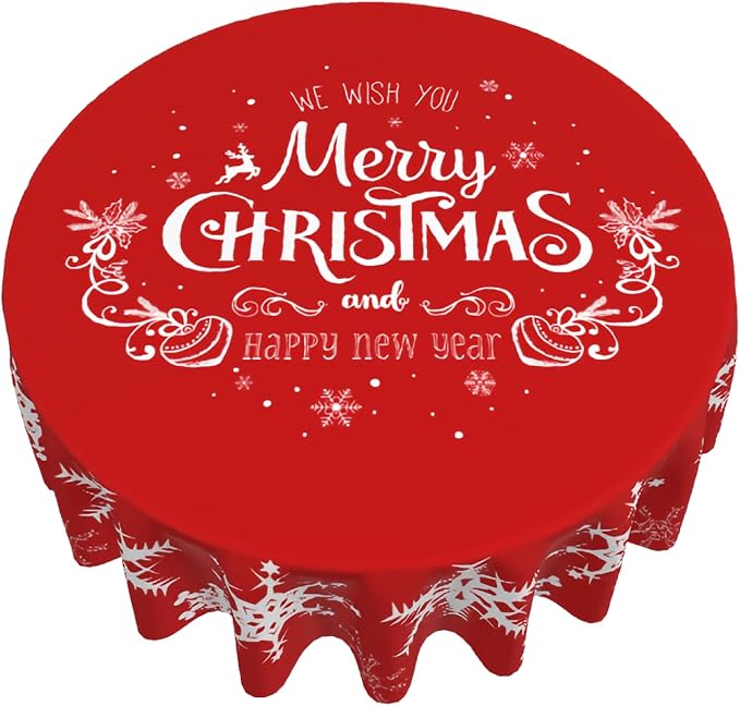 Merry Christmas Tablecloth Round 70 Inch Snowflake Tablecloth Waterproof Polyester Washable Table Cover with Winter Snowflake Pattern Table Cloth for Kitchen Dining Room Christmas Party Picnic Patio