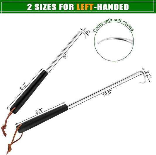 HaSteeL Meat Hook Flipper Set of 2, Stainless Steel Pigtail Food Flipper Turner 12Inch & 17Inch, BBQ Accessories Great for Grilling Smoking Frying, Long Body & ABS Handle, Easy to Clean & Left Handed