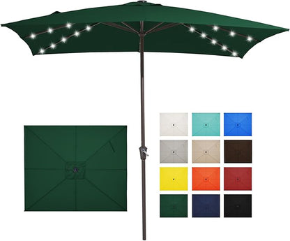 JEAREY 8x10' Rectangle LED Lighted Umbrella Patio Umbrella Outdoor w/Crank | Solar Market Umbrellas with 8 Sturdy Ribs, UV Protection Waterproof Sunproof for Pool, Deck, Backyard(Dark Green)