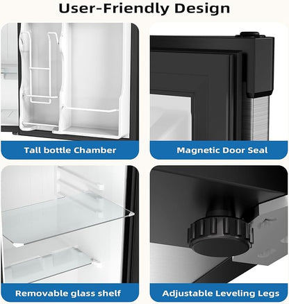 Antarctic Star 3.2 Cu.Ft. Compact Refrigerator,Single Door Mini Fridge with Adjustable Thermostat,Low noise for Apartment,Dorm,Office,STEEL