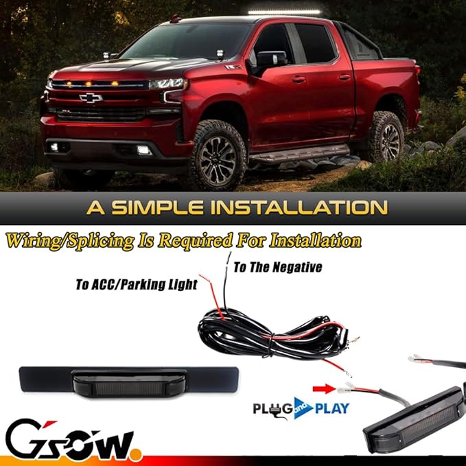 [Upgraded Version] 3 PCS Super Bright Amber LED Center Grille Light Kit for 2019-2025 Chevrolet Silverado 1500 2500HD 3500HD, Position Smoked Lens with Sturdy Mount Bracket - Amber Light