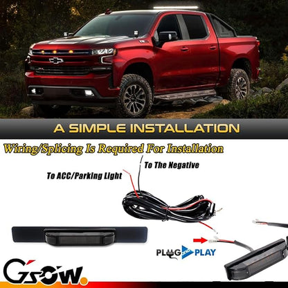[Enhanced Visibility] [Upgraded Version] 3 PCS Super Bright Amber LED Center Grille Lights for 2019-2024 Chevrolet Silverado 1500 2500HD 3500HD, Position Smoked Lens with Sturdy Mount Bracket