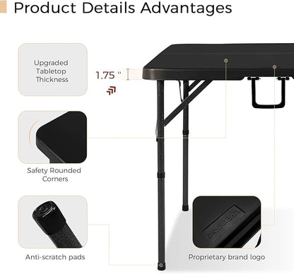 pollilar 34" Folding Card Table Square Foldable Table Plastic Portable with Detachable Legs, Dual Height Adjustable, Heavy-Duty Indoor Outdoor Dining, Game, Picnic, Mahjong Tables-Black