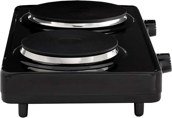 Tayama Dual Burner 6.5 in. and 6 in. Black Diecast Hot Plate with Temperature Controls