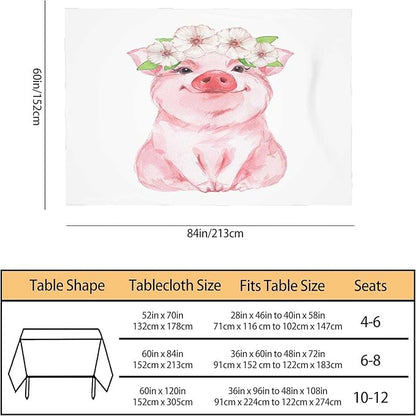 TKS MITLAN Pink Pig Funny Tablecloth 60x84 Inch Rectangular Cute Animal Wearing Wreath Oblong Table Cloth Kitchen Table Decorations for Home Dinner Party