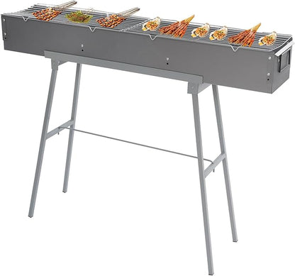 Charcoal Grills,40" Commercial Folding Camping Barbecue Grill W/2 Air Doors, Stainless Steel Camping Picnic Cooking For Party, Beach Barbecues.