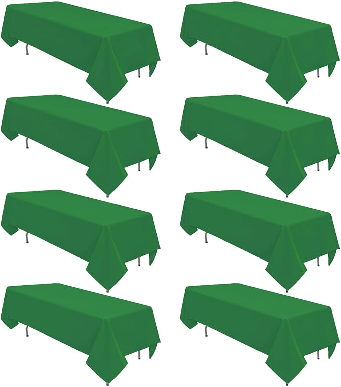 8 Pack Green Rectangle Table Cloth 60 x 126 Inch For 8 Foot Tables | Wrinkle Resistant Tablecloth, Washable Polyester Fabric, Rectangular Tablecloth for Wedding Party Banquet Buffet