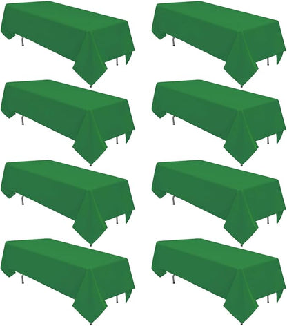 8 Pack Green Rectangle Table Cloth 60 x 126 Inch For 8 Foot Tables | Wrinkle Resistant Tablecloth, Washable Polyester Fabric, Rectangular Tablecloth for Wedding Party Banquet Buffet