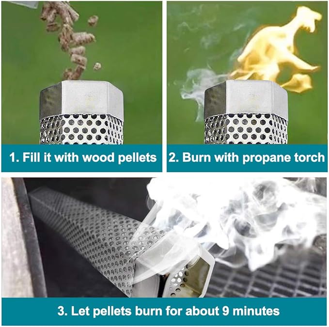 2pcs Smoker Tube 12in Pellet Smoker Tube Stainless Steel Smoke Tube for Hot or Cold Smoking 5 Hours of Billowing smoke Portable BBQ Smoking tube Generator Electric Charcoal Gas Grill Smoker