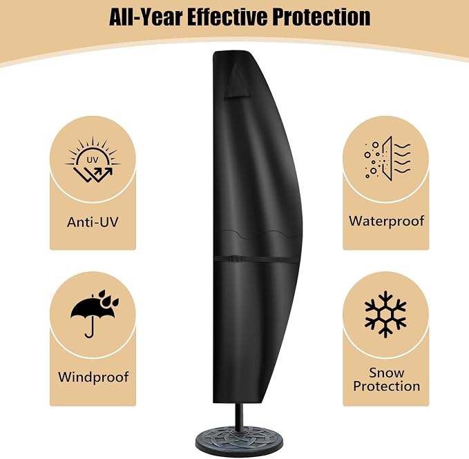 Patio Umbrella Covers for 11ft to 13ft Offset Umbrella, 420D Waterproof Outdoor Umbrella Cover, Cantilevered Offset Umbrella Cover All-Weather Protection with Sturdy Waterproof Zipper and Top Vent