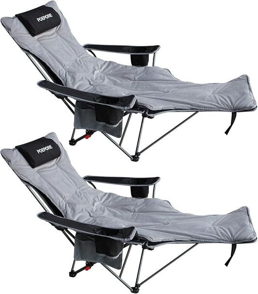 Reclining Camping Chair with Removable Footrest Lounge Chair with Headrest, Cotton Cushion, Portable Adjustable Folding Chairs