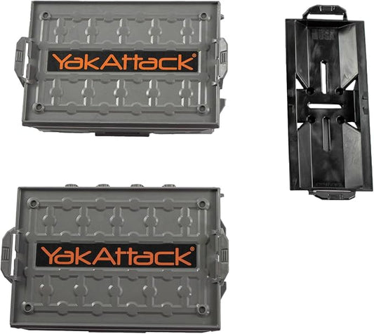YakAttack TracPak Combo Kit – Battleship Grey | 2 Stackable Storage Boxes + Quick Release Track Base | Fits MightyMount, GearTrac & Kayak Tracks | Space-Saving Fishing Storage | Compact Kayaking Box