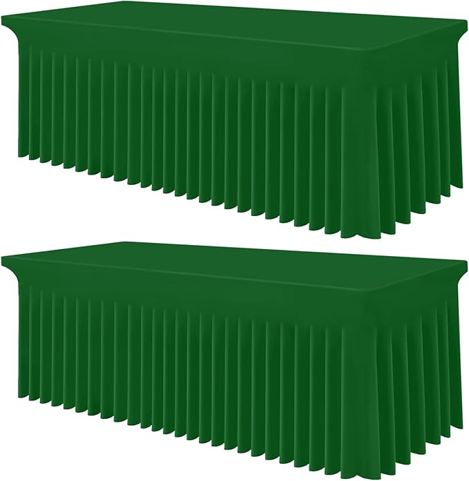Smiry 2 Pack Spandex Elastic Fitted Table Cloth Skirt for 8FT Table | Stretch Washable Table Cloth, Banquet Table Cover for Wedding, Party, Indoor & Trade Shows, (Emerald Green, 96Lx30Wx30H)