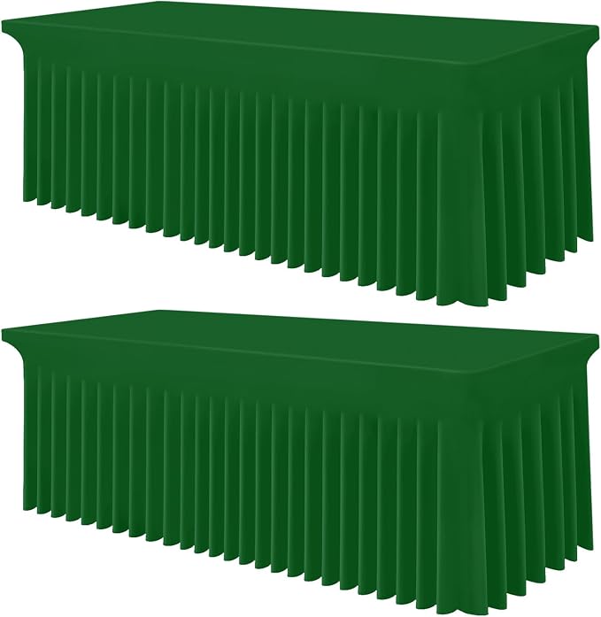 Smiry 2 Pack Spandex Elastic Fitted Table Cloth Skirt for 6FT Table | Stretch Washable Table Cloth, Banquet Table Cover for Wedding, Party, Indoor & Trade Shows, (Emerald Green, 72Lx30Wx30H)